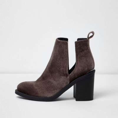 Brown velvet cut out boots